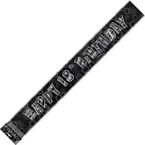Glitz Black & Silver 18 Birthday Foil Banner - Yakedas Party and Giftware