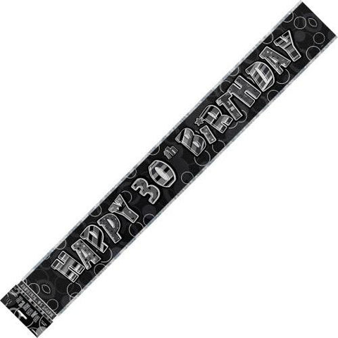 Glitz Black & Silver 30th Birthday Foil Banner - Yakedas Party and Giftware
