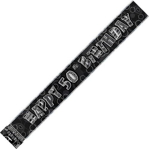 Glitz Black & Silver 50th Birthday Foil Banner - Yakedas Party and Giftware