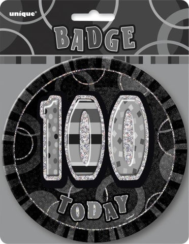 Glitz Black & Silver Birthday Badge - 100 - Yakedas Party and Giftware