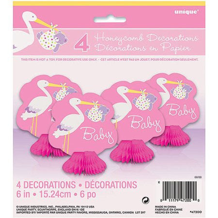 Pink Stork Baby Shower Mini Honeycomb Decoration - Yakedas Party and Giftware