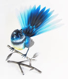 Fantail (Blue) on Branch – Metal Free Standing - Yakedas Party and Giftware