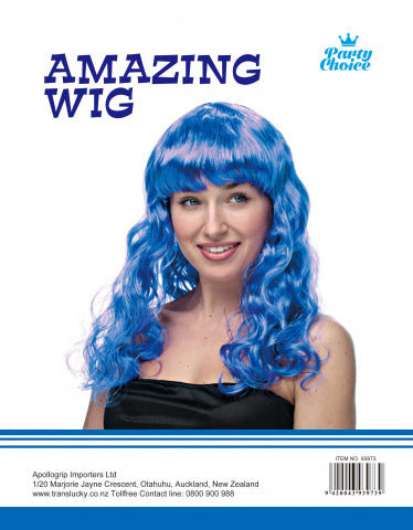 Long Curly Wig-  Blue - Yakedas Party and Giftware
