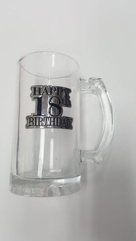 18th Badge Straight Stein Glass - Yakedas Party and Giftware