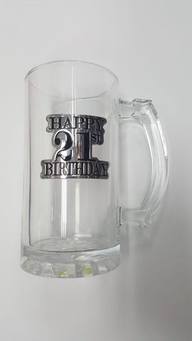 21st Badge Straight Stein Glass - Yakedas Party and Giftware
