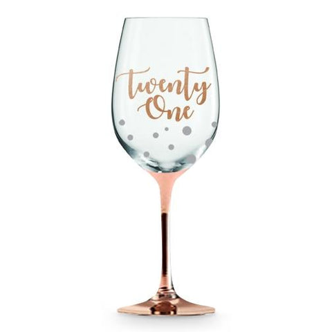 21st Rose Gold Steam Wine Glass - Yakedas Party and Giftware