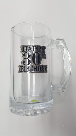 30th Badge Straight Stein Glass - Yakedas Party and Giftware