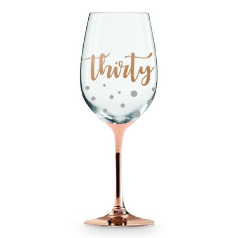 30th Rose Gold Steam Wine Glass - Yakedas Party and Giftware