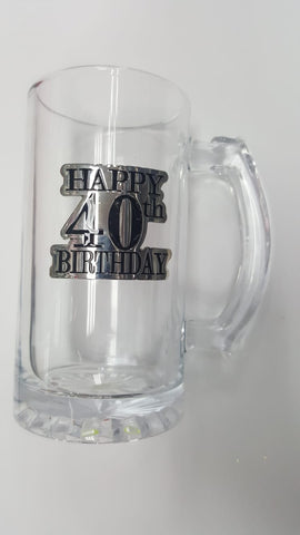 40th Badge Straight Stein Glass - Yakedas Party and Giftware