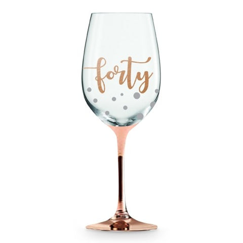 40th Rose Gold Steam Wine Glass - Yakedas Party and Giftware