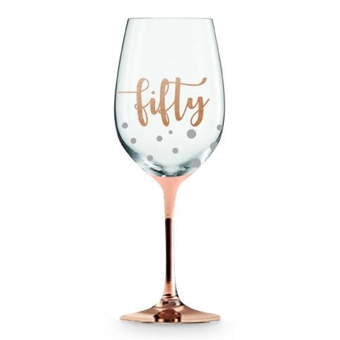 50th Rose Gold Steam Wine Glass - Yakedas Party and Giftware