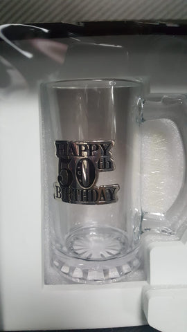 50th Badge Straight Stein Glass - Yakedas Party and Giftware