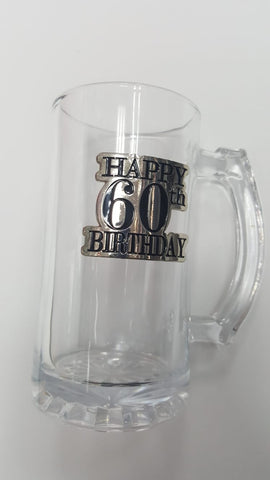 60 Badge Straight Stein Glass - Yakedas Party and Giftware