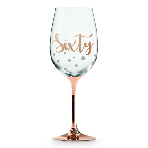 60th Rose Gold Steam Wine Glass - Yakedas Party and Giftware