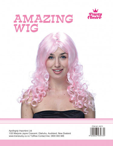 Long Curly Wig- Light Pink - Yakedas Party and Giftware