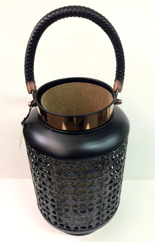Ebony Metal Lantern W/Copper Accents - Yakedas Party and Giftware