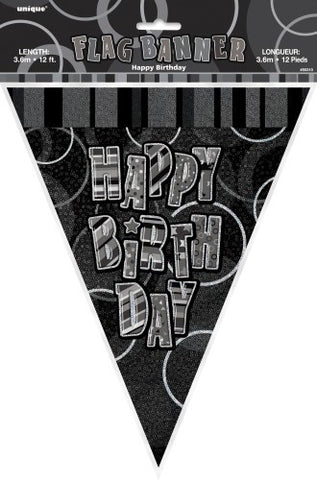 Glitz Black Happy Birthday Flag Banner - Yakedas Party and Giftware