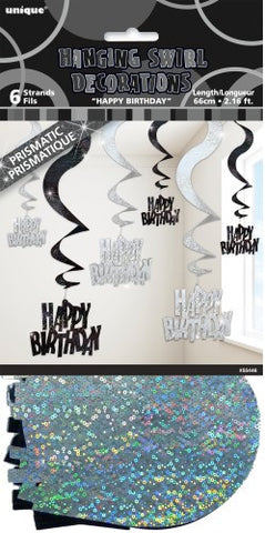 Glitz Black Happy Birthday Hanging Swirl Decoration - Yakedas Party and Giftware