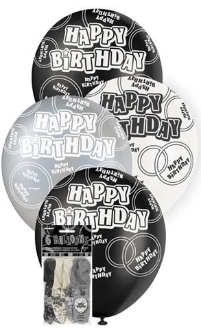 Glitz Black Latex Balloons - Happy Birthday - Yakedas Party and Giftware