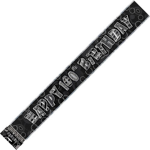 Glitz Black & Silver 100th Birthday Foil Banner - Yakedas Party and Giftware