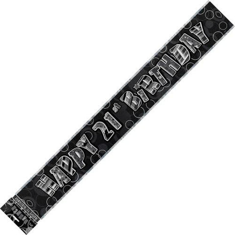 Glitz Black & Silver 21st Birthday Foil Banner - Yakedas Party and Giftware