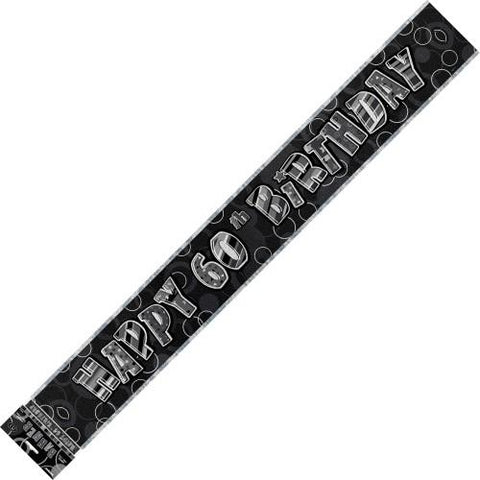 Glitz Black & Silver 60th Birthday Foil Banner - Yakedas Party and Giftware