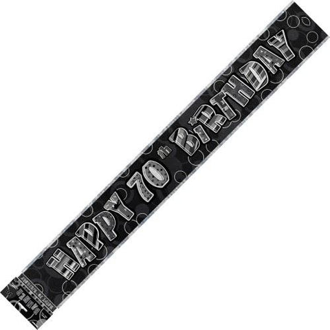 Glitz Black & Silver 70th Birthday Foil Banner - Yakedas Party and Giftware