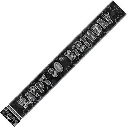 Glitz Black & Silver 80th Birthday Foil Banner - Yakedas Party and Giftware