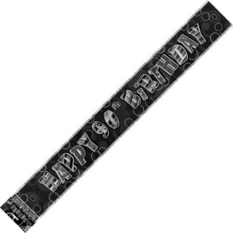 Glitz Black & Silver 90th Birthday Foil Banner - Yakedas Party and Giftware