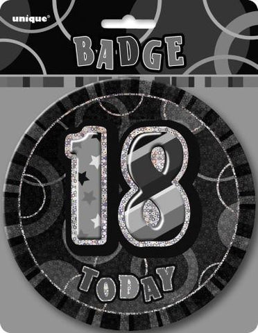 Glitz Black & Silver Birthday Badge - 18 - Yakedas Party and Giftware