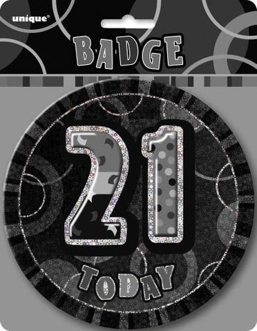 Glitz Black & Silver Birthday Badge - 21 - Yakedas Party and Giftware