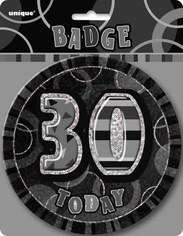 Glitz Black & Silver Birthday Badge - 30 - Yakedas Party and Giftware