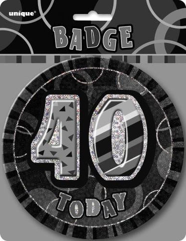 Glitz Black & Silver Birthday Badge - 40 - Yakedas Party and Giftware