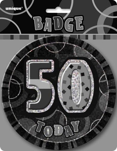 Glitz Black & Silver Birthday Badge - 50 - Yakedas Party and Giftware