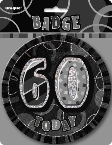 Glitz Black & Silver Birthday Badge - 60 - Yakedas Party and Giftware