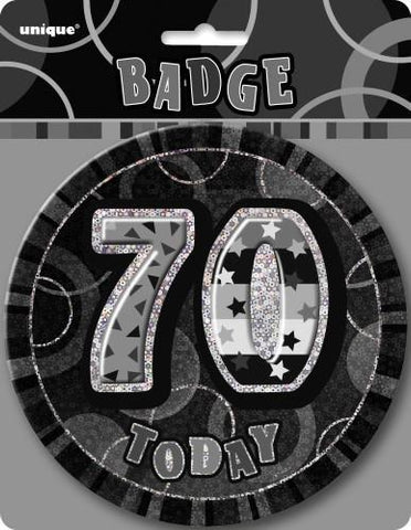 Glitz Black & Silver Birthday Badge - 70 - Yakedas Party and Giftware