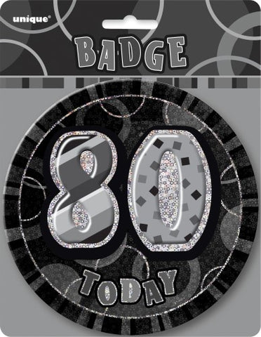 Glitz Black & Silver Birthday Badge - 80 - Yakedas Party and Giftware