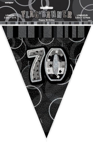 Glitz Black & Silver Birthday Flag Banner - 70 - Yakedas Party and Giftware
