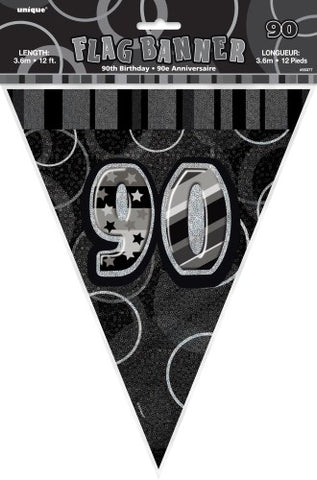 Glitz Black & Silver Birthday Flag Banner - 90 - Yakedas Party and Giftware