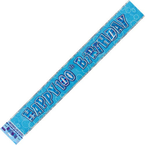 Glitz Blue 100th Birthday Foil Banner - Yakedas Party and Giftware