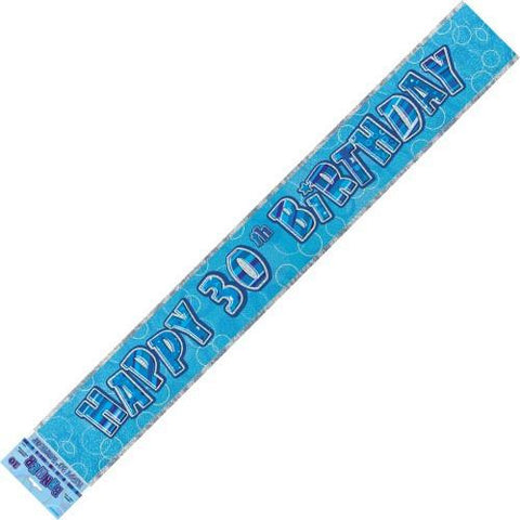 Glitz Blue 30th Birthday Foil Banner - Yakedas Party and Giftware
