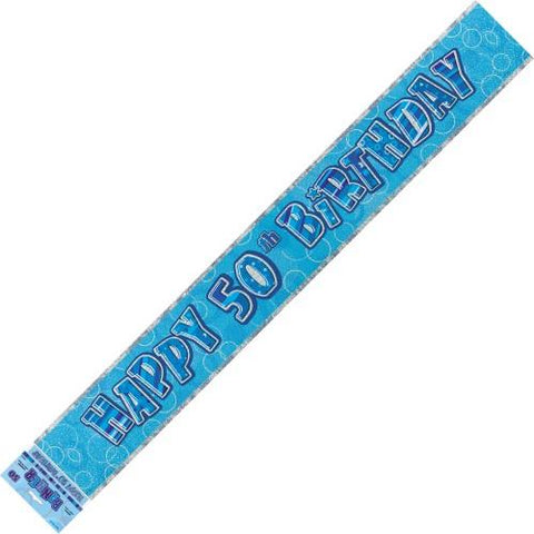 Glitz Blue 50th Birthday Foil Banner - Yakedas Party and Giftware