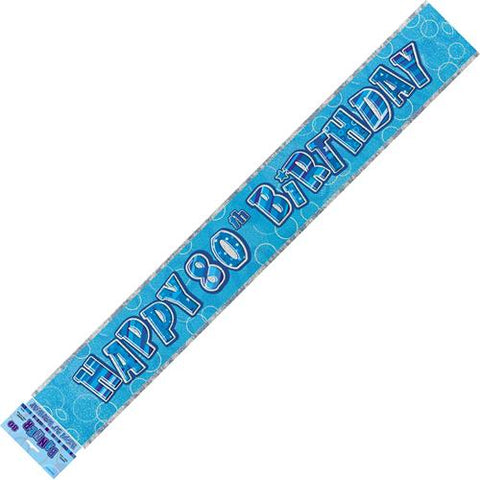 Glitz Blue 80th Birthday Foil Banner - Yakedas Party and Giftware
