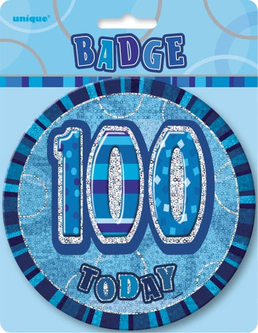 Glitz Blue Birthday Badge - 100 - Yakedas Party and Giftware