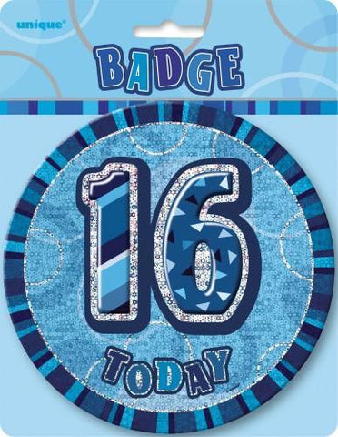 Glitz Blue Birthday Badge - 16 - Yakedas Party and Giftware
