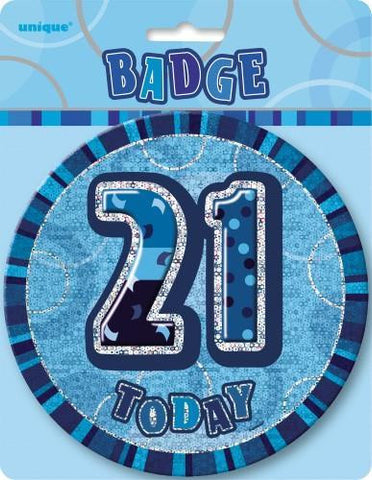 Glitz Blue Birthday Badge - 21 - Yakedas Party and Giftware