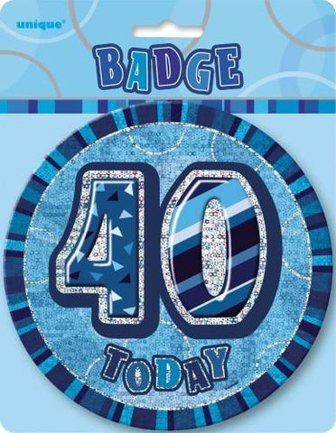 Glitz Blue Birthday Badge - 40 - Yakedas Party and Giftware