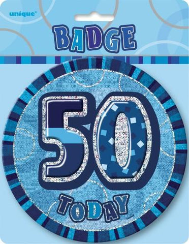 Glitz Blue Birthday Badge - 50 - Yakedas Party and Giftware
