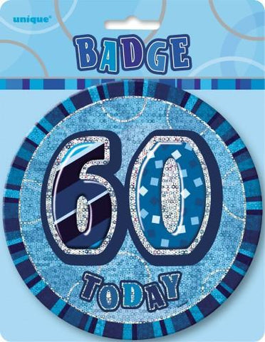 Glitz Blue Birthday Badge - 60 - Yakedas Party and Giftware