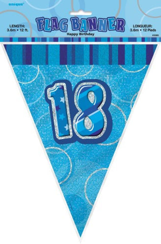 Glitz Blue Birthday Flag Banner - 18 - Yakedas Party and Giftware